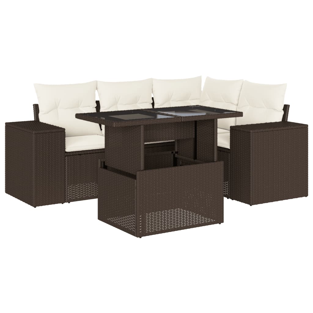 5-delige Loungeset met kussens poly rattan bruin is nu te koop bij PeponiXL, paradijselijk wonen!
