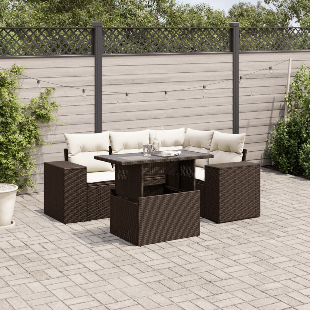 5-delige Loungeset met kussens poly rattan bruin is nu te koop bij PeponiXL, paradijselijk wonen!