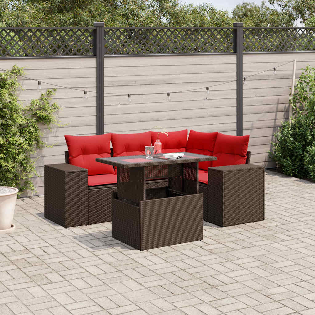 5-delige tuinbankset met kussens, bruin polyrotan is nu te koop bij PeponiXL, paradijselijk wonen!