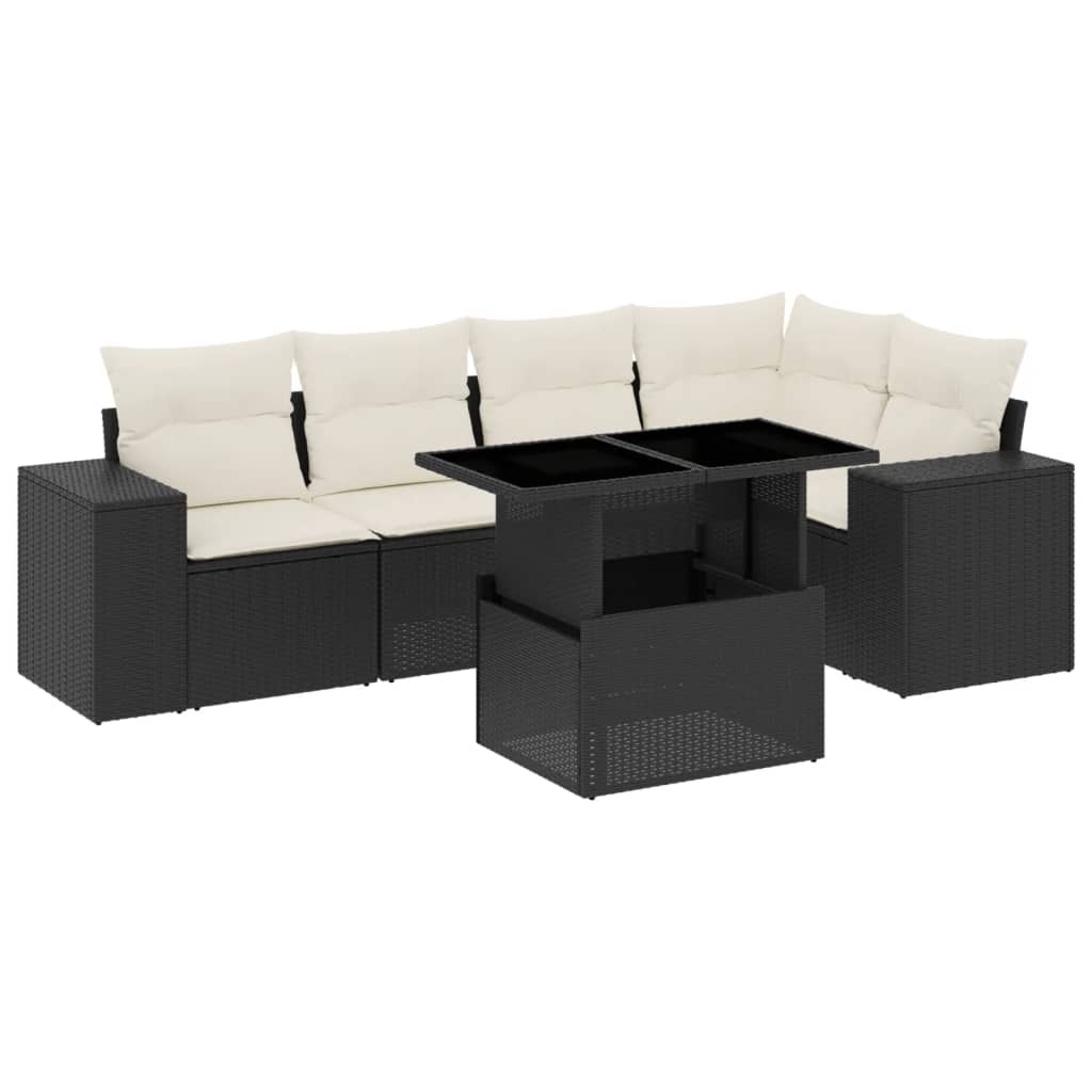 6-delige Loungeset met kussens poly rattan zwart is nu te koop bij PeponiXL, paradijselijk wonen!
