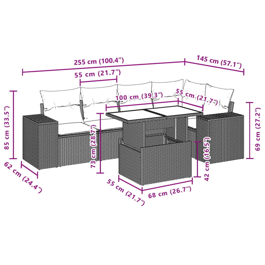 6-delige Loungeset met kussens poly rattan zwart is nu te koop bij PeponiXL, paradijselijk wonen!