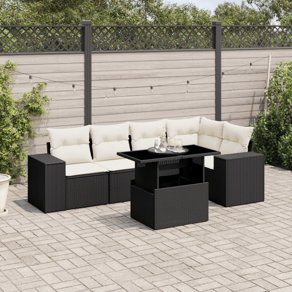 6-delige Loungeset met kussens poly rattan zwart is nu te koop bij PeponiXL, paradijselijk wonen!