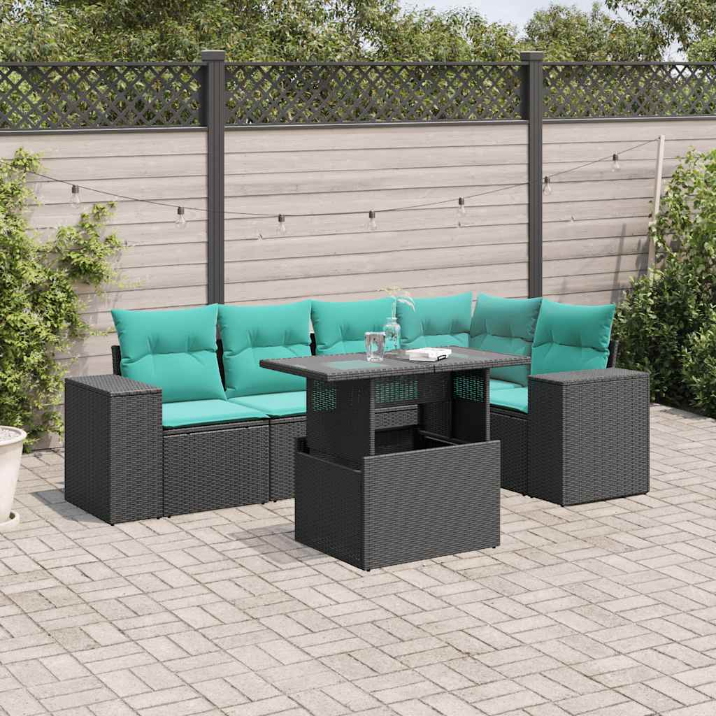 6-delige tuinbankset met kussens van zwart polyrotan is nu te koop bij PeponiXL, paradijselijk wonen!