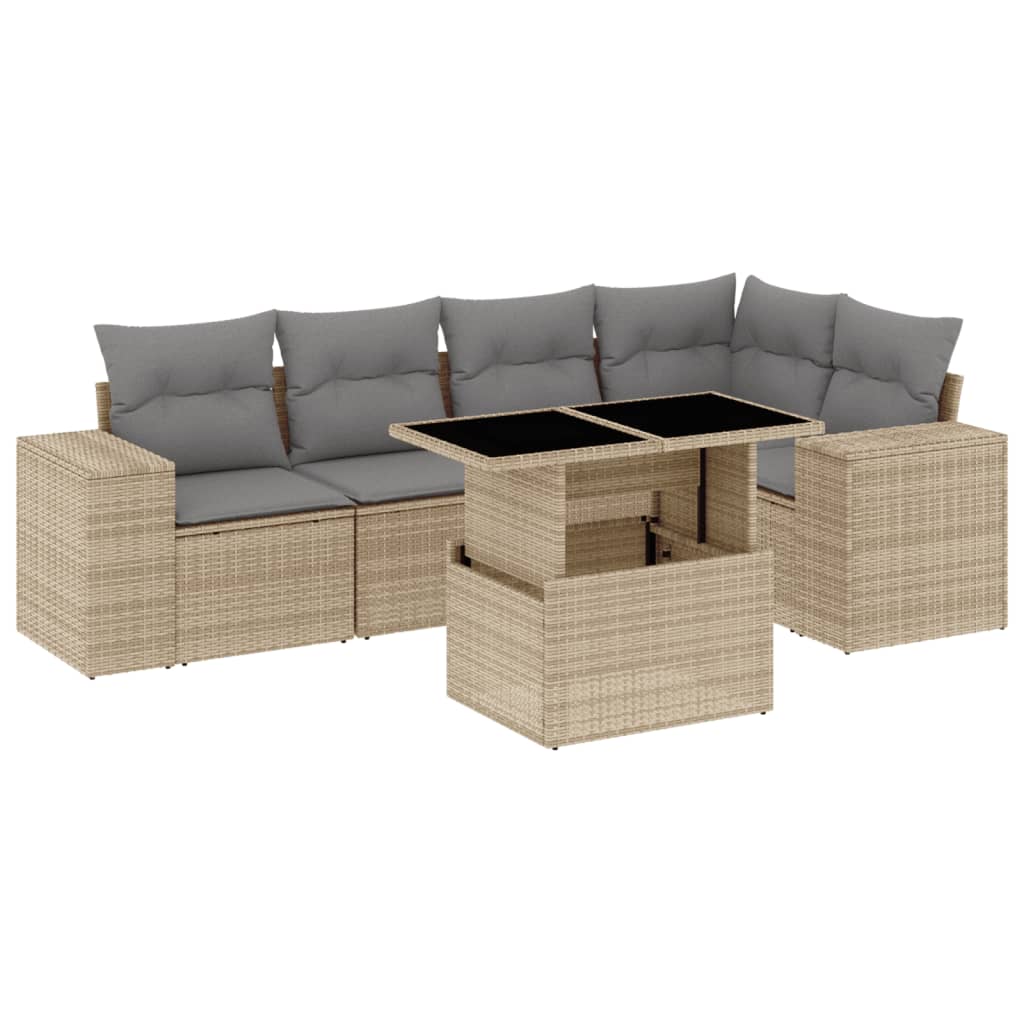 6-delige Loungeset met kussens poly rattan beige is nu te koop bij PeponiXL, paradijselijk wonen!