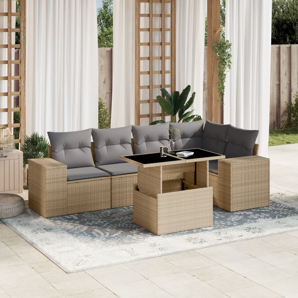 6-delige Loungeset met kussens poly rattan beige is nu te koop bij PeponiXL, paradijselijk wonen!