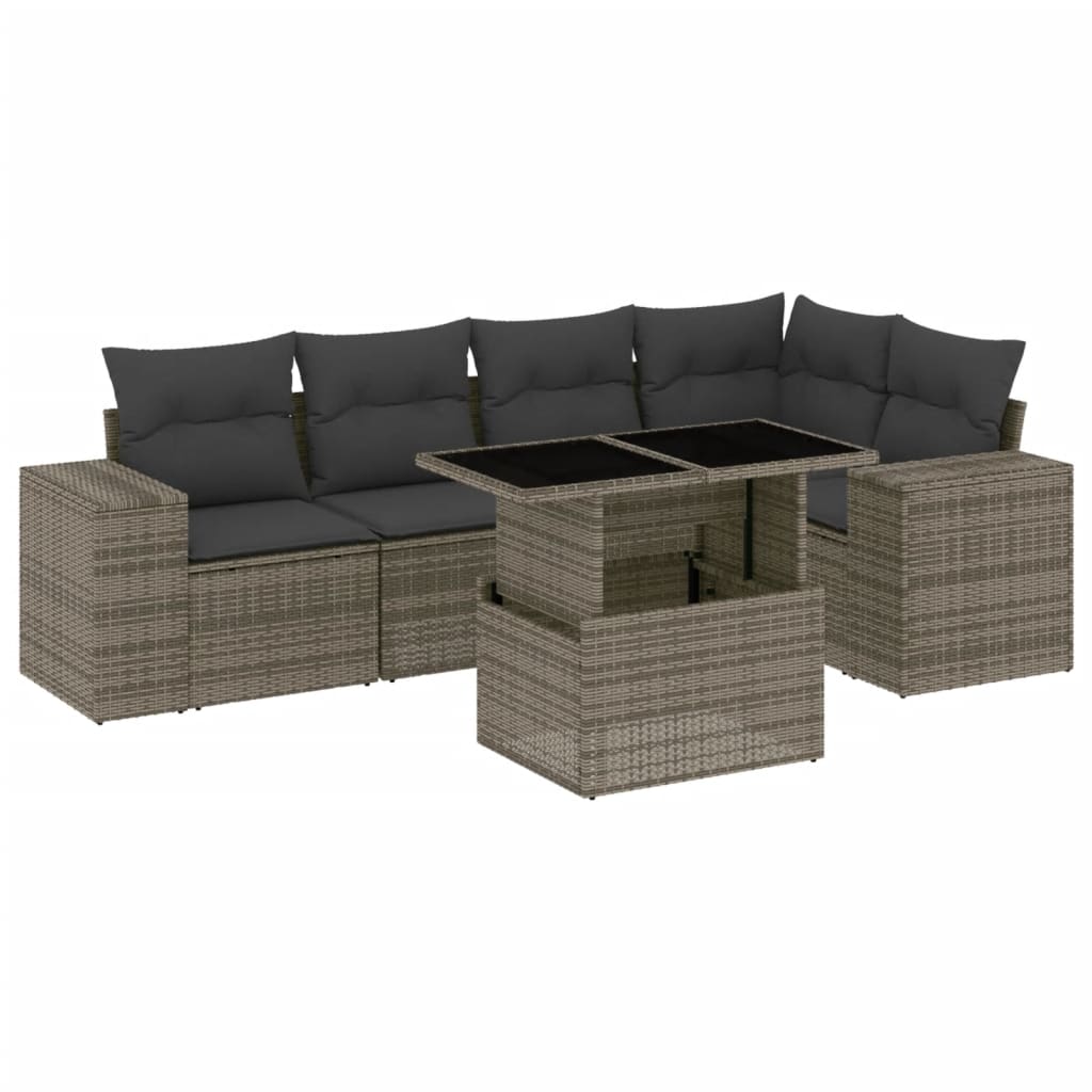 6-delige Loungeset met kussens poly rattan grijs is nu te koop bij PeponiXL, paradijselijk wonen!