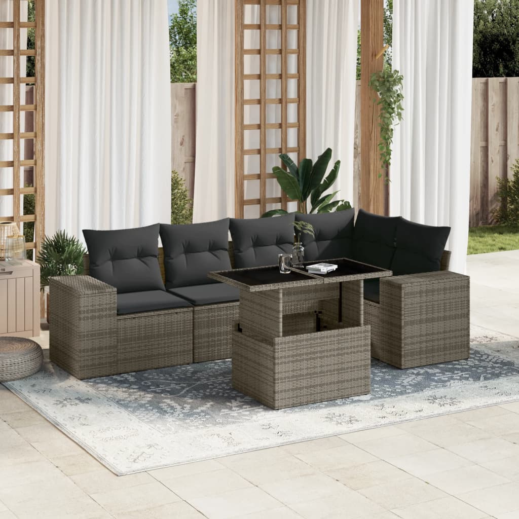 6-delige Loungeset met kussens poly rattan grijs is nu te koop bij PeponiXL, paradijselijk wonen!