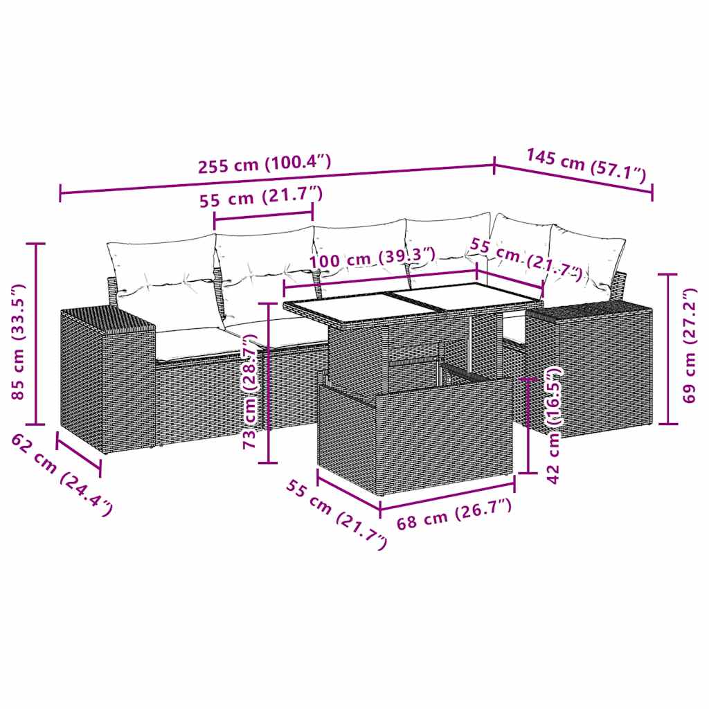 6-delige tuinbankset met kussens, grijs polyrotan is nu te koop bij PeponiXL, paradijselijk wonen!