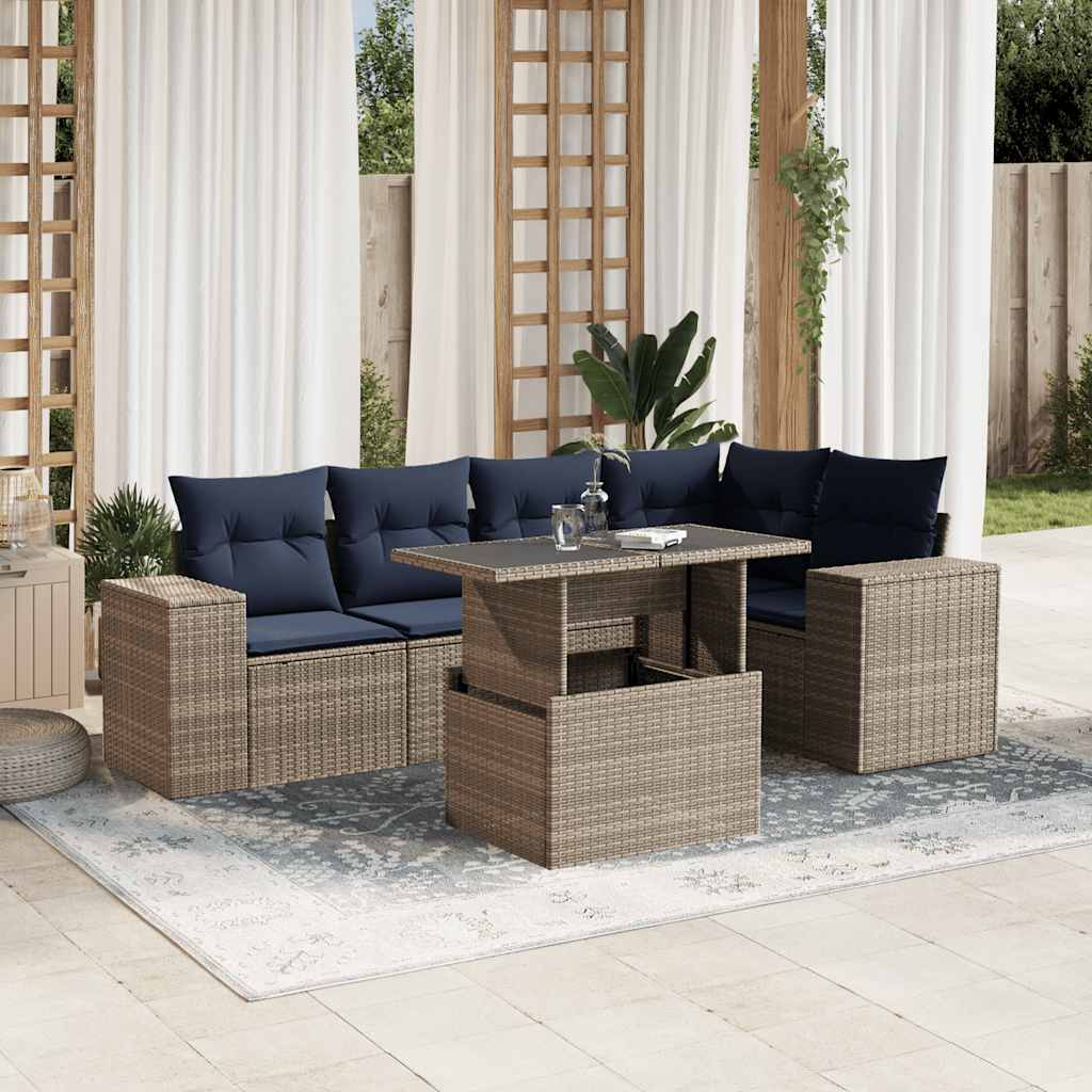 6-delige tuinbankset met kussens, grijs polyrotan is nu te koop bij PeponiXL, paradijselijk wonen!