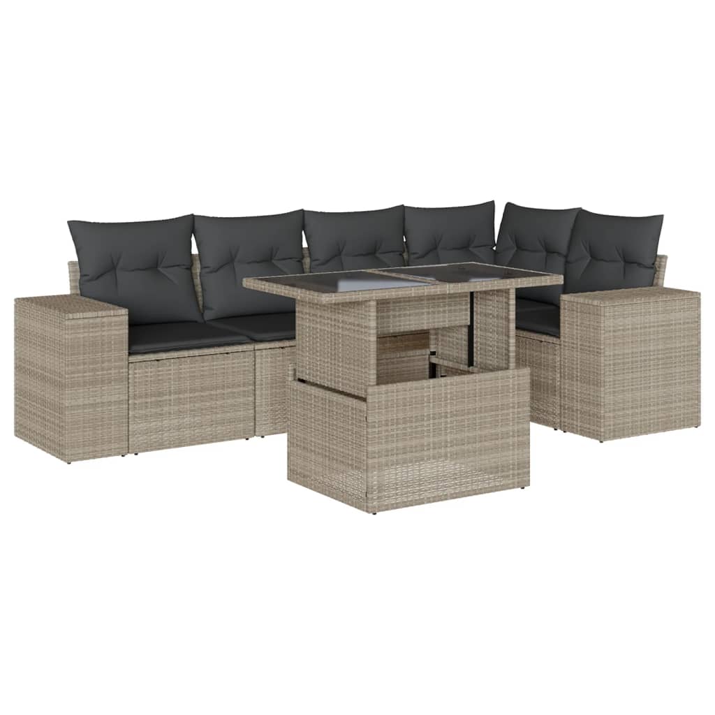 6-delige Loungeset met kussens poly rattan lichtgrijs is nu te koop bij PeponiXL, paradijselijk wonen!