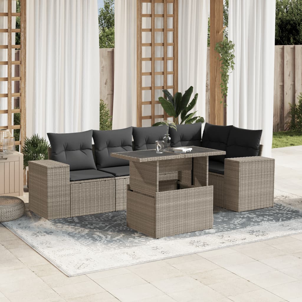 6-delige Loungeset met kussens poly rattan lichtgrijs is nu te koop bij PeponiXL, paradijselijk wonen!