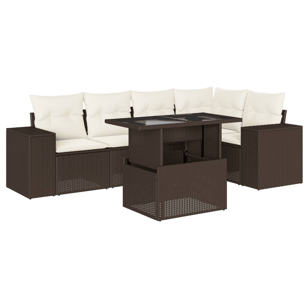 6-delige Loungeset met kussens poly rattan bruin is nu te koop bij PeponiXL, paradijselijk wonen!