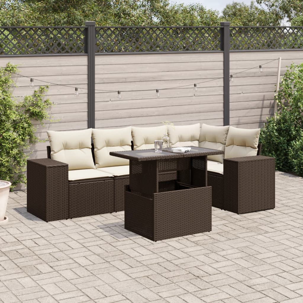 6-delige Loungeset met kussens poly rattan bruin is nu te koop bij PeponiXL, paradijselijk wonen!