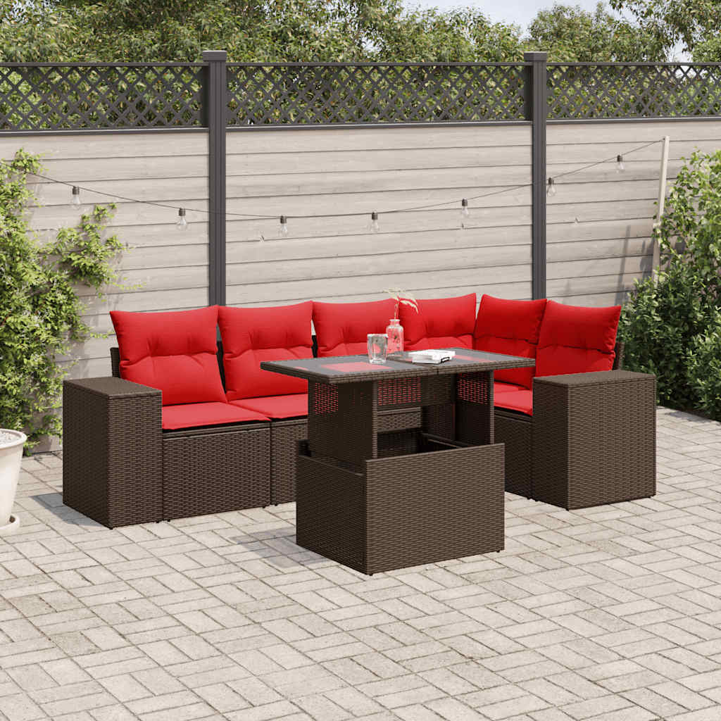 6-delige tuinbankset met kussens, bruin polyrotan is nu te koop bij PeponiXL, paradijselijk wonen!