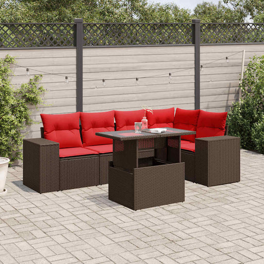 6-delige tuinbankset met kussens, bruin polyrotan is nu te koop bij PeponiXL, paradijselijk wonen!