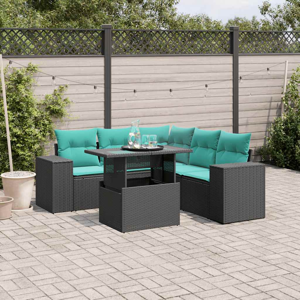 6-delige tuinbankset met kussens van zwart polyrotan is nu te koop bij PeponiXL, paradijselijk wonen!