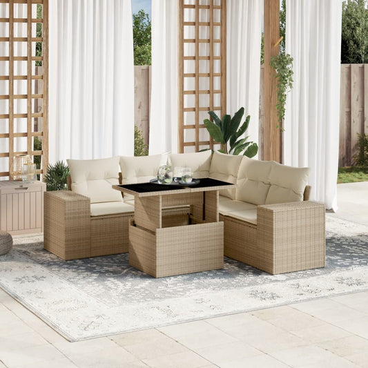 6-delige Loungeset met kussens poly rattan beige is nu te koop bij PeponiXL, paradijselijk wonen!