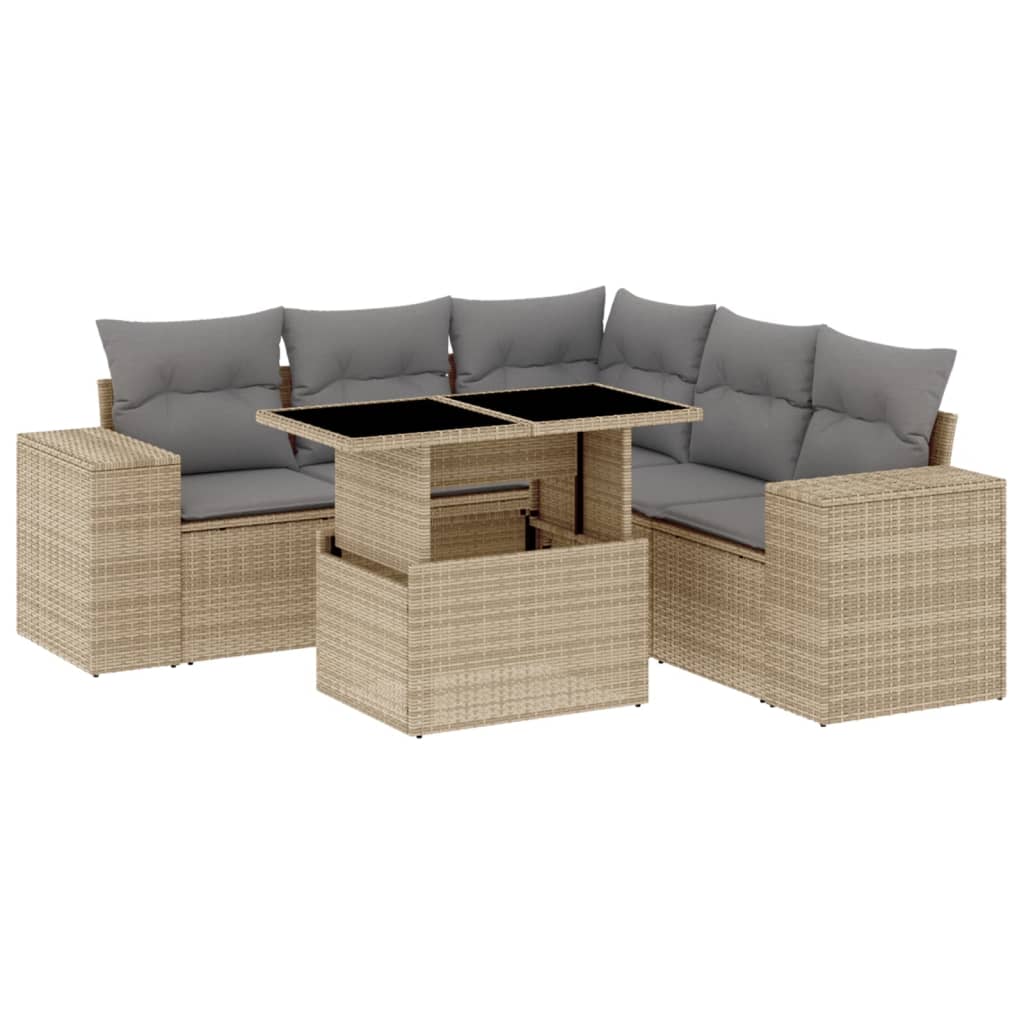 6-delige Loungeset met kussens poly rattan beige is nu te koop bij PeponiXL, paradijselijk wonen!
