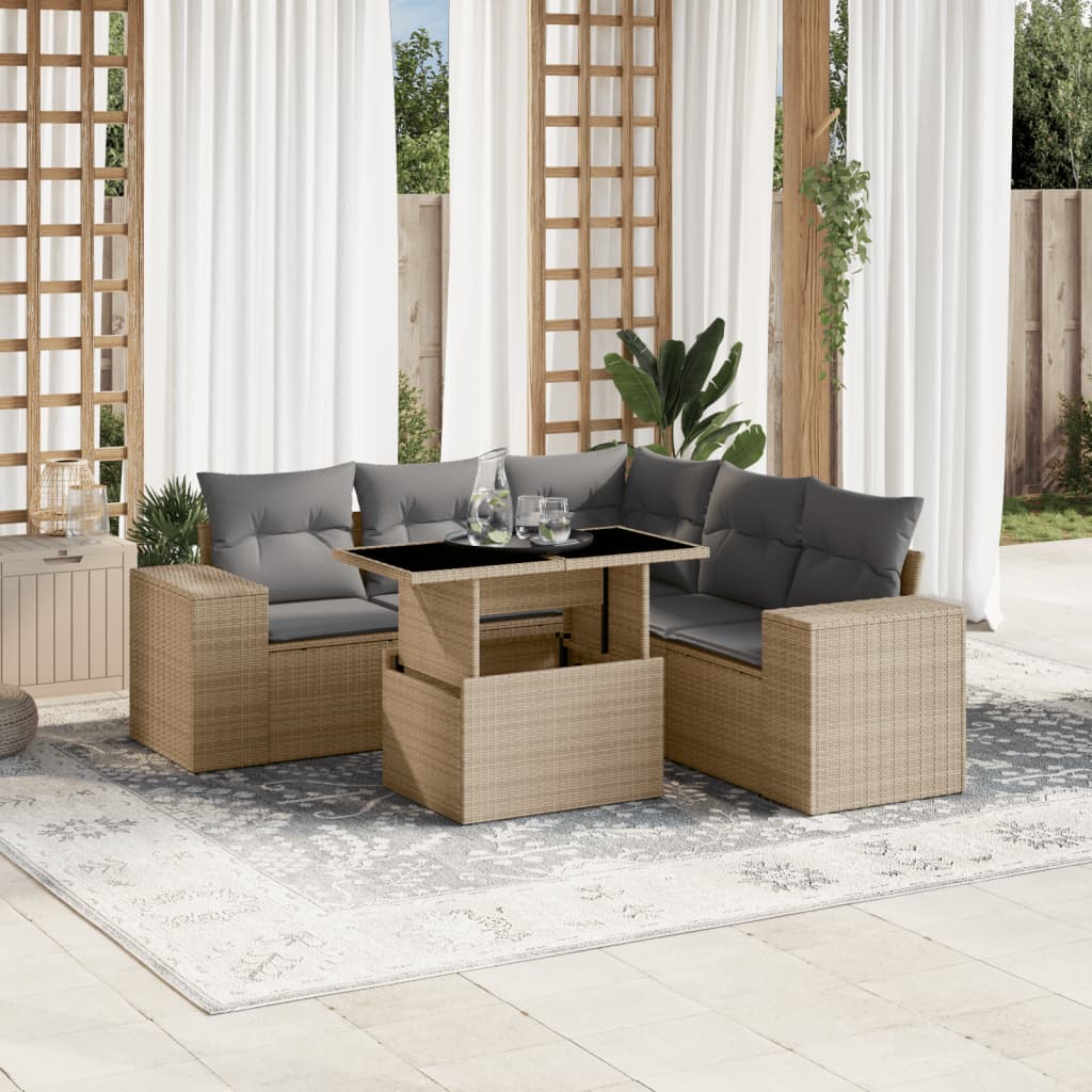 6-delige Loungeset met kussens poly rattan beige is nu te koop bij PeponiXL, paradijselijk wonen!