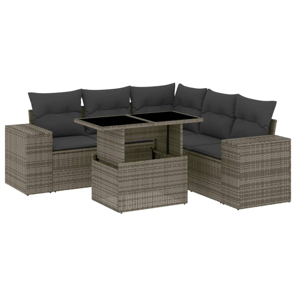 6-delige Loungeset met kussens poly rattan grijs is nu te koop bij PeponiXL, paradijselijk wonen!