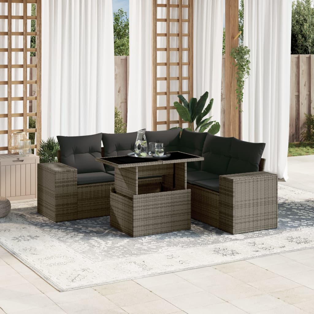 6-delige Loungeset met kussens poly rattan grijs is nu te koop bij PeponiXL, paradijselijk wonen!