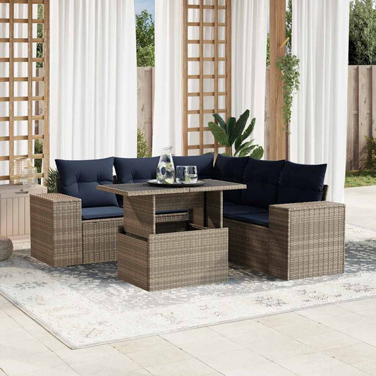 6-delige tuinbankset met kussens, grijs polyrotan is nu te koop bij PeponiXL, paradijselijk wonen!