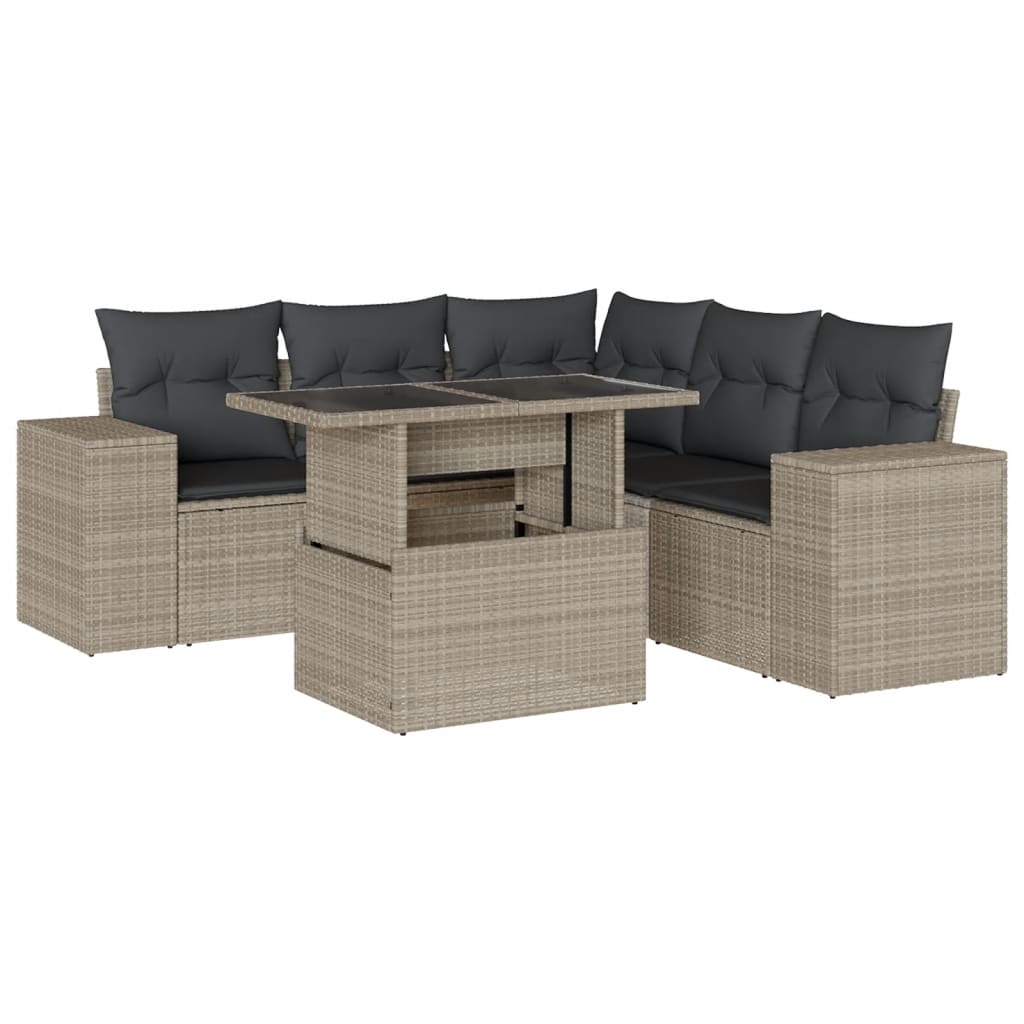 6-delige Loungeset met kussens poly rattan lichtgrijs is nu te koop bij PeponiXL, paradijselijk wonen!