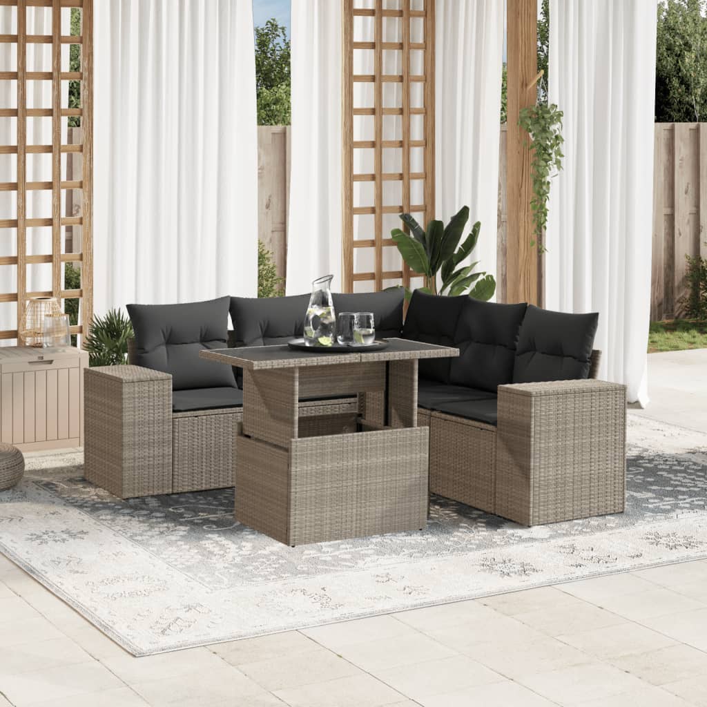 6-delige Loungeset met kussens poly rattan lichtgrijs is nu te koop bij PeponiXL, paradijselijk wonen!