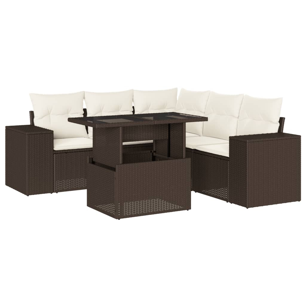 6-delige Loungeset met kussens poly rattan bruin is nu te koop bij PeponiXL, paradijselijk wonen!