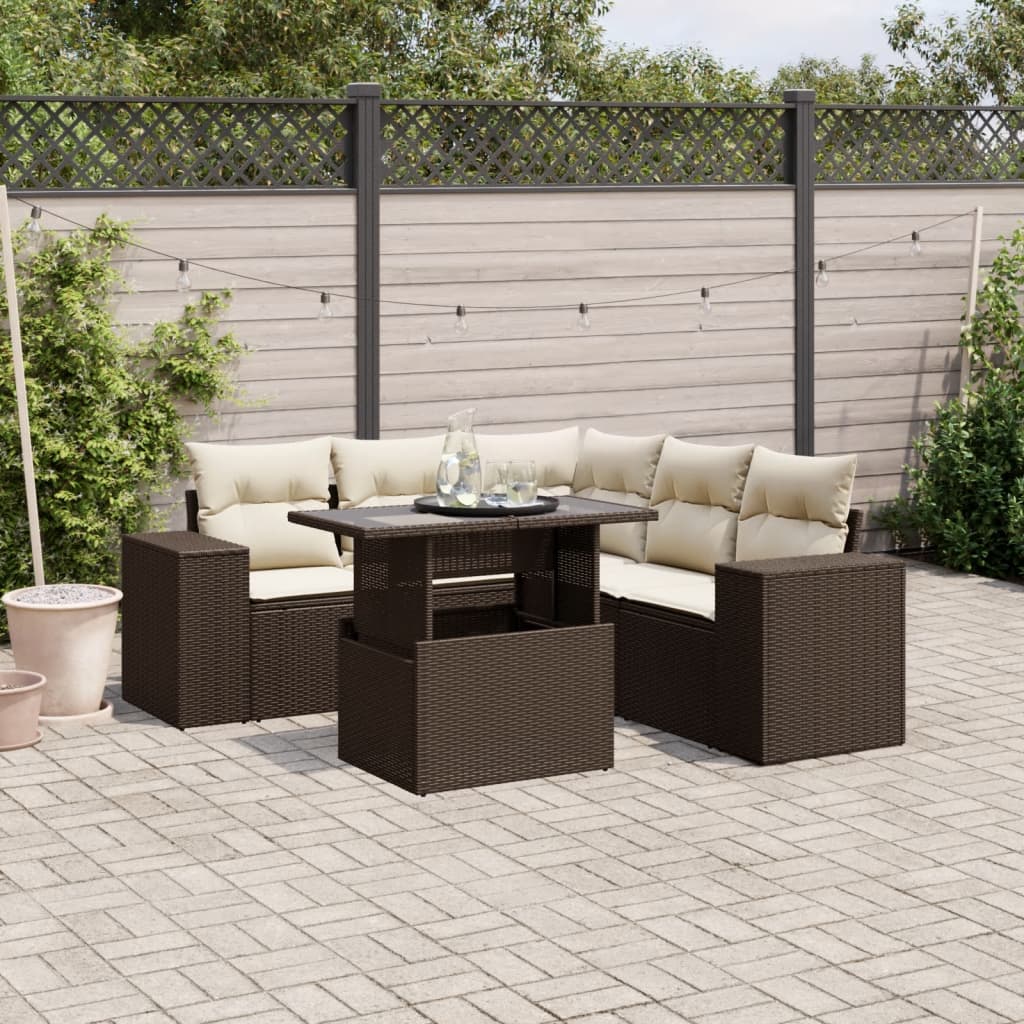6-delige Loungeset met kussens poly rattan bruin is nu te koop bij PeponiXL, paradijselijk wonen!