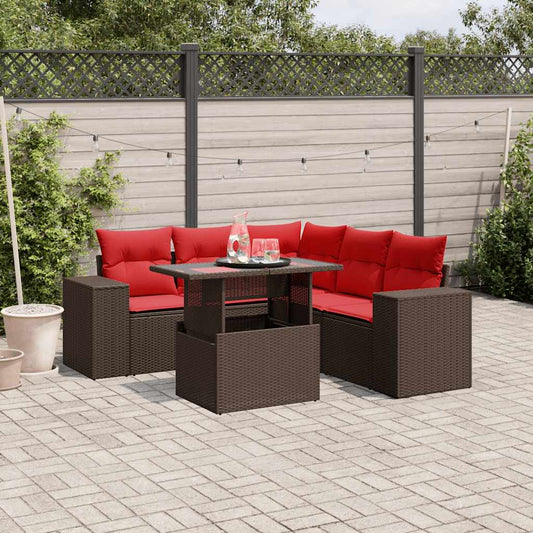 6-delige tuinbankset met kussens, bruin polyrotan is nu te koop bij PeponiXL, paradijselijk wonen!