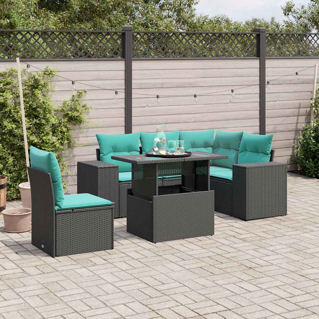 6-delige tuinbankset met kussens van zwart polyrotan is nu te koop bij PeponiXL, paradijselijk wonen!