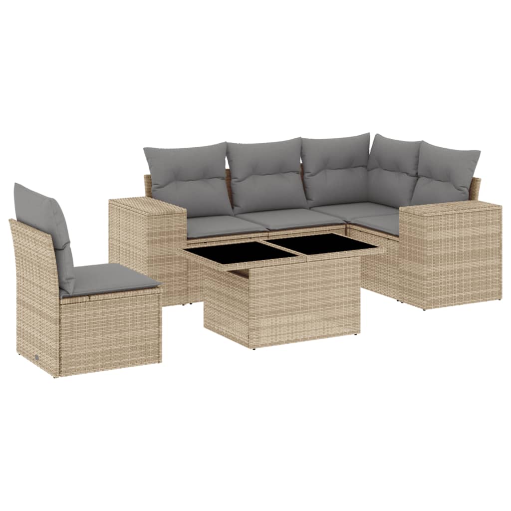 6-delige Loungeset met kussens poly rattan beige is nu te koop bij PeponiXL, paradijselijk wonen!