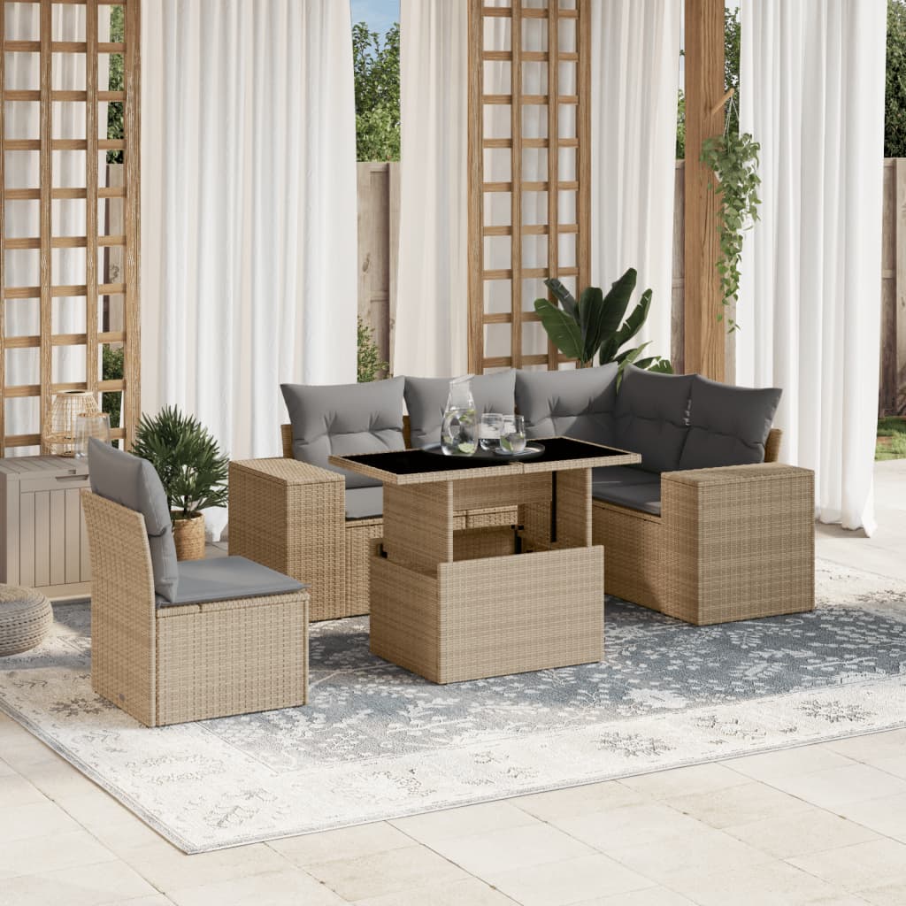 6-delige Loungeset met kussens poly rattan beige is nu te koop bij PeponiXL, paradijselijk wonen!