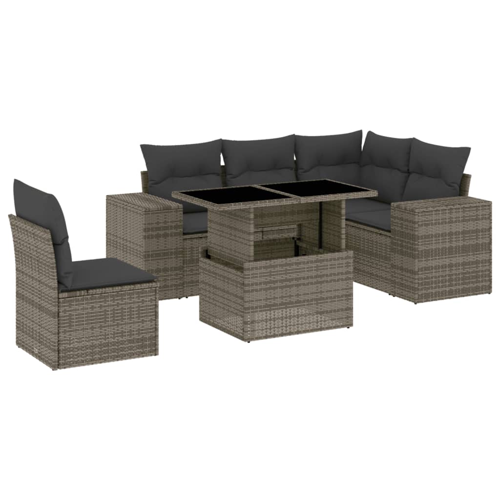 6-delige Loungeset met kussens poly rattan grijs is nu te koop bij PeponiXL, paradijselijk wonen!