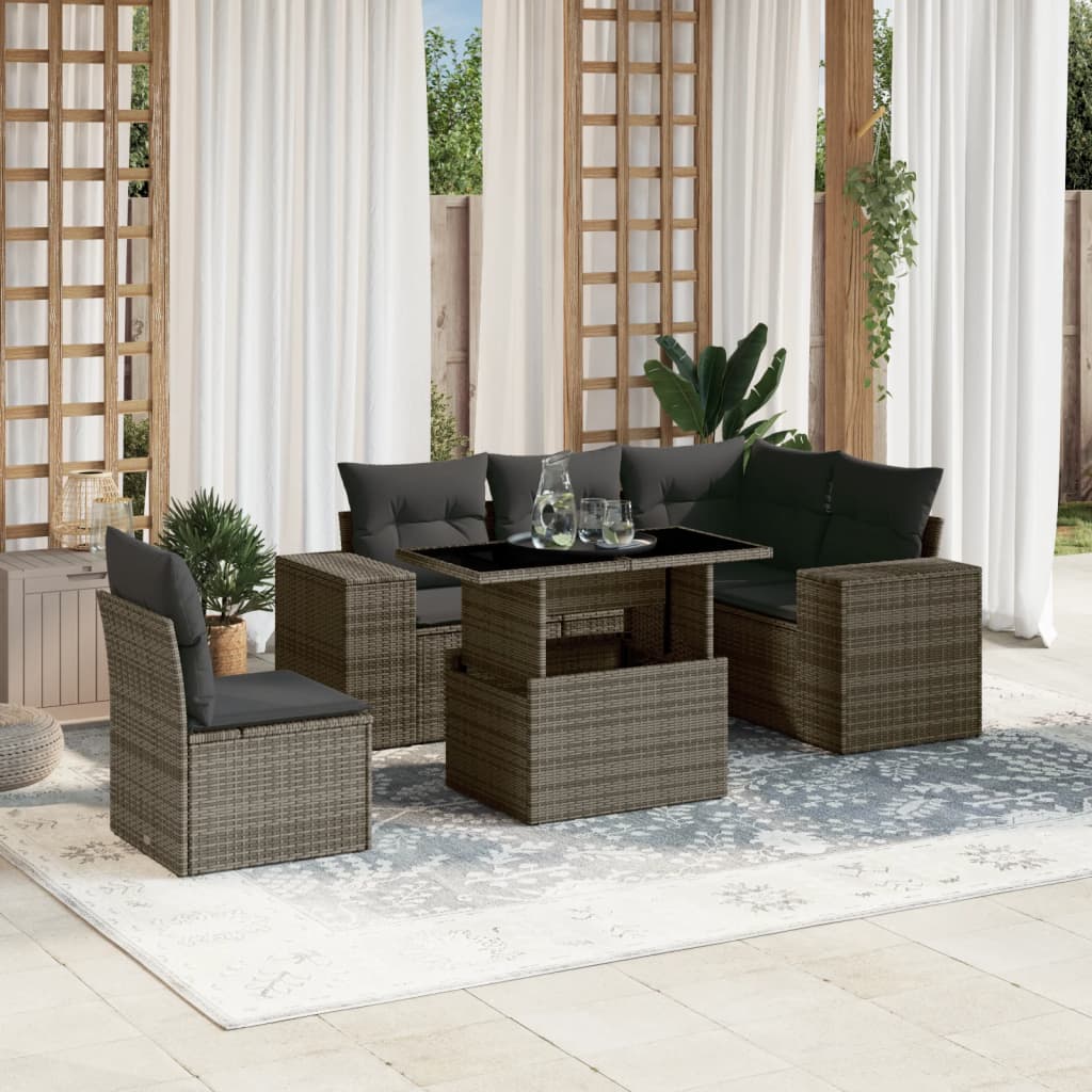 6-delige Loungeset met kussens poly rattan grijs is nu te koop bij PeponiXL, paradijselijk wonen!