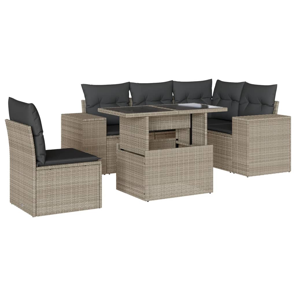 6-delige Loungeset met kussens poly rattan lichtgrijs is nu te koop bij PeponiXL, paradijselijk wonen!