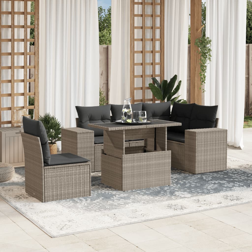 6-delige Loungeset met kussens poly rattan lichtgrijs is nu te koop bij PeponiXL, paradijselijk wonen!