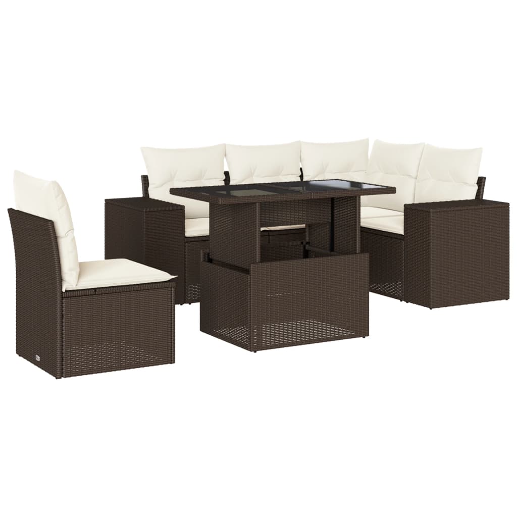 6-delige Loungeset met kussens poly rattan bruin is nu te koop bij PeponiXL, paradijselijk wonen!
