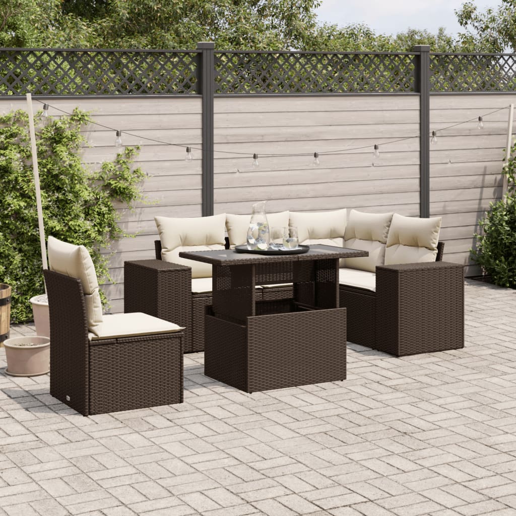 6-delige Loungeset met kussens poly rattan bruin is nu te koop bij PeponiXL, paradijselijk wonen!