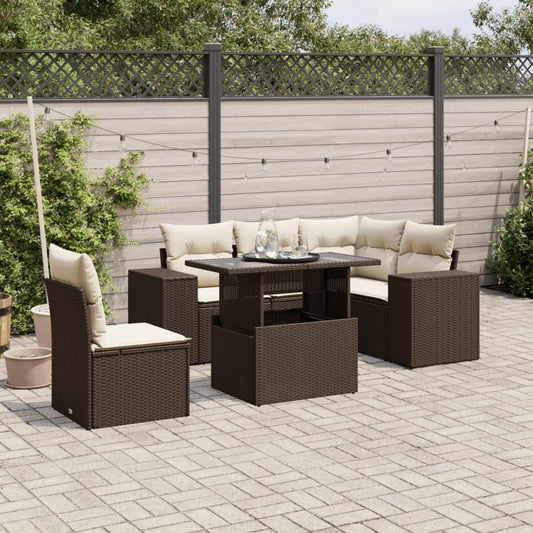 6-delige Loungeset met kussens poly rattan bruin is nu te koop bij PeponiXL, paradijselijk wonen!