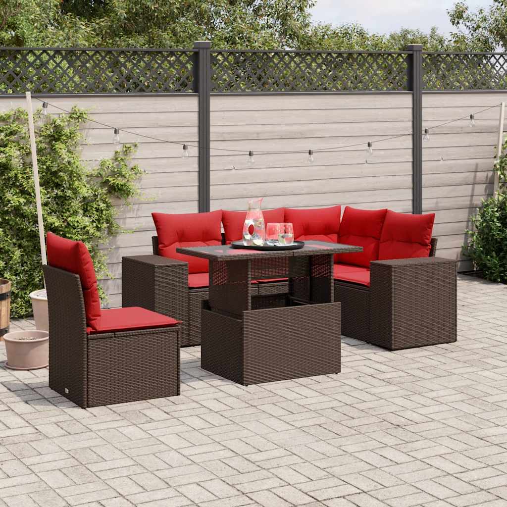 6-delige tuinbankset met kussens, bruin polyrotan is nu te koop bij PeponiXL, paradijselijk wonen!