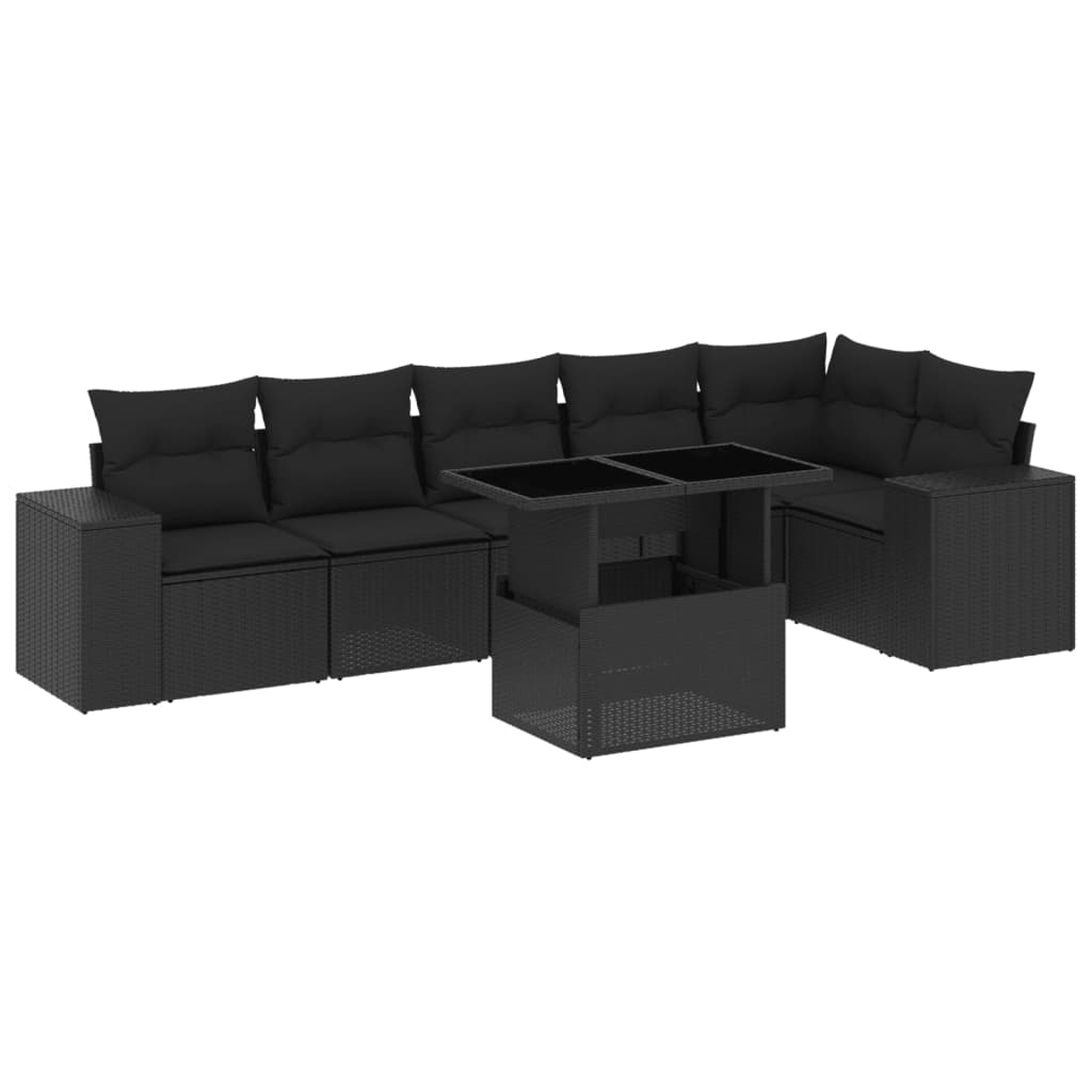 7-delige Loungeset met kussens poly rattan zwart is nu te koop bij PeponiXL, paradijselijk wonen!
