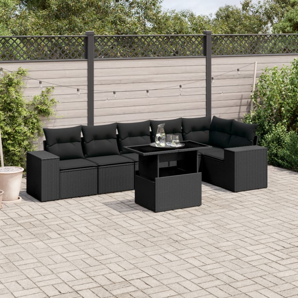 7-delige Loungeset met kussens poly rattan zwart is nu te koop bij PeponiXL, paradijselijk wonen!