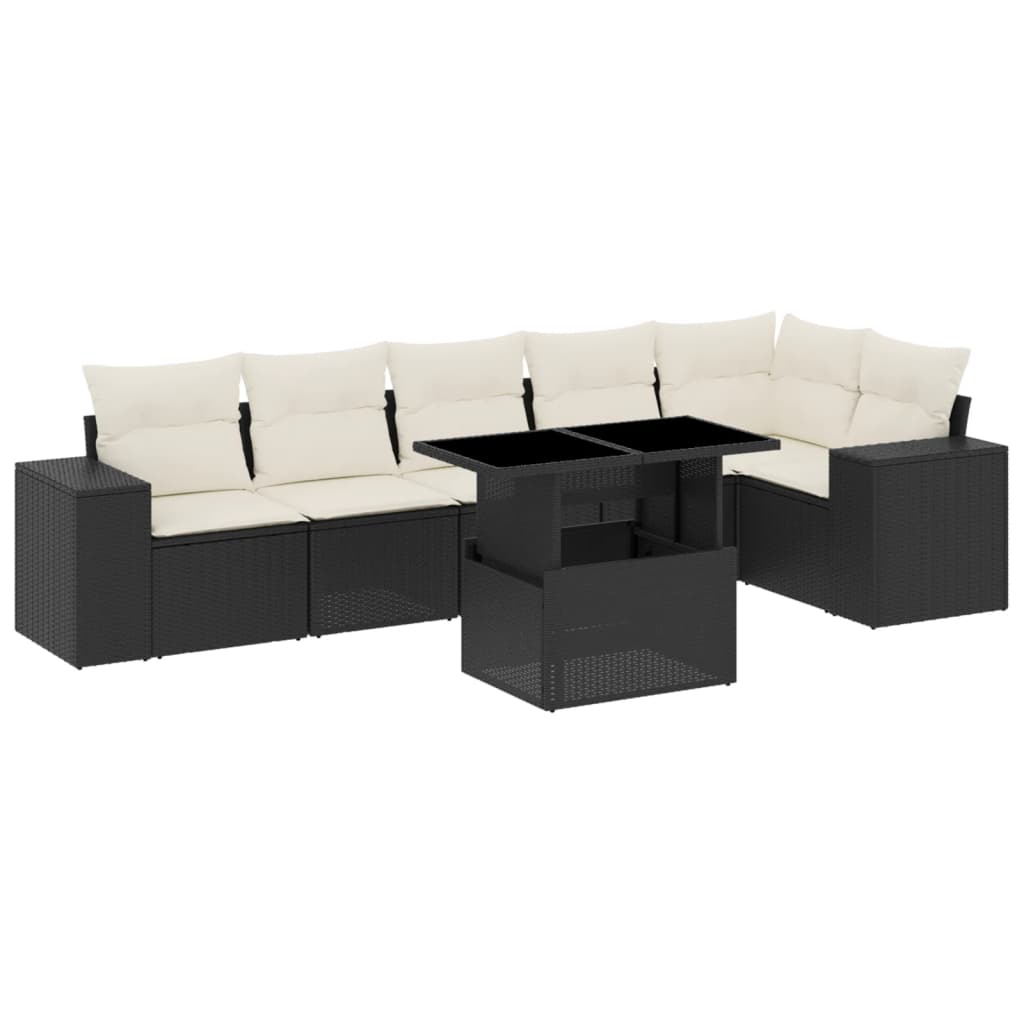 7-delige Loungeset met kussens poly rattan zwart is nu te koop bij PeponiXL, paradijselijk wonen!