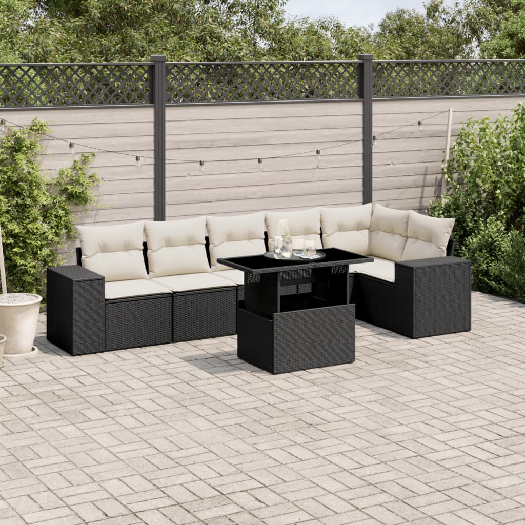 7-delige Loungeset met kussens poly rattan zwart is nu te koop bij PeponiXL, paradijselijk wonen!