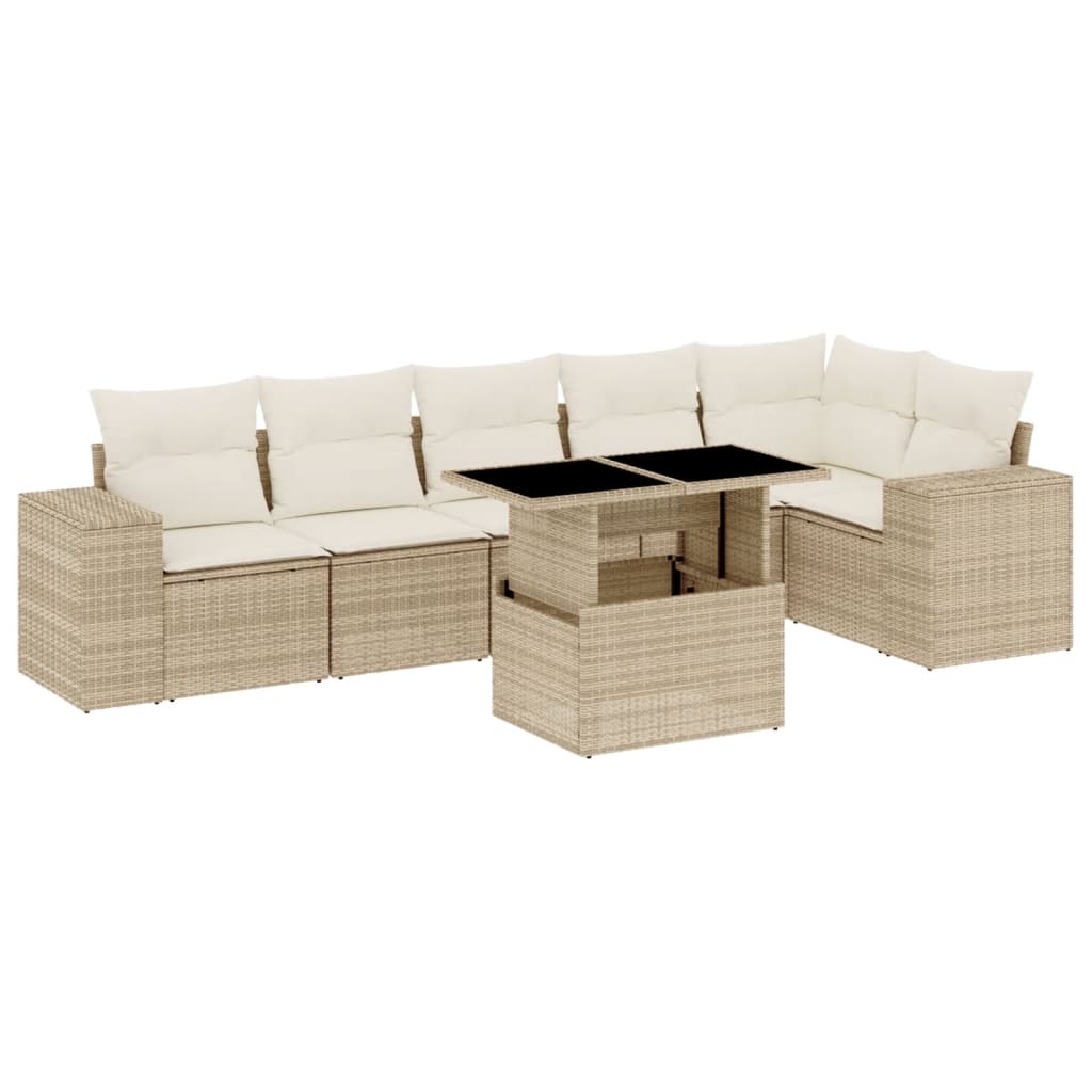 7-delige Loungeset met kussens poly rattan beige is nu te koop bij PeponiXL, paradijselijk wonen!