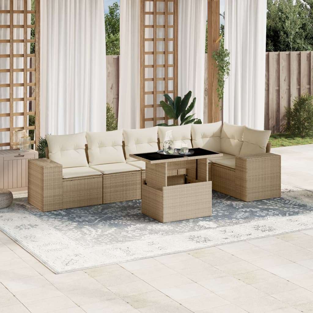 7-delige Loungeset met kussens poly rattan beige is nu te koop bij PeponiXL, paradijselijk wonen!