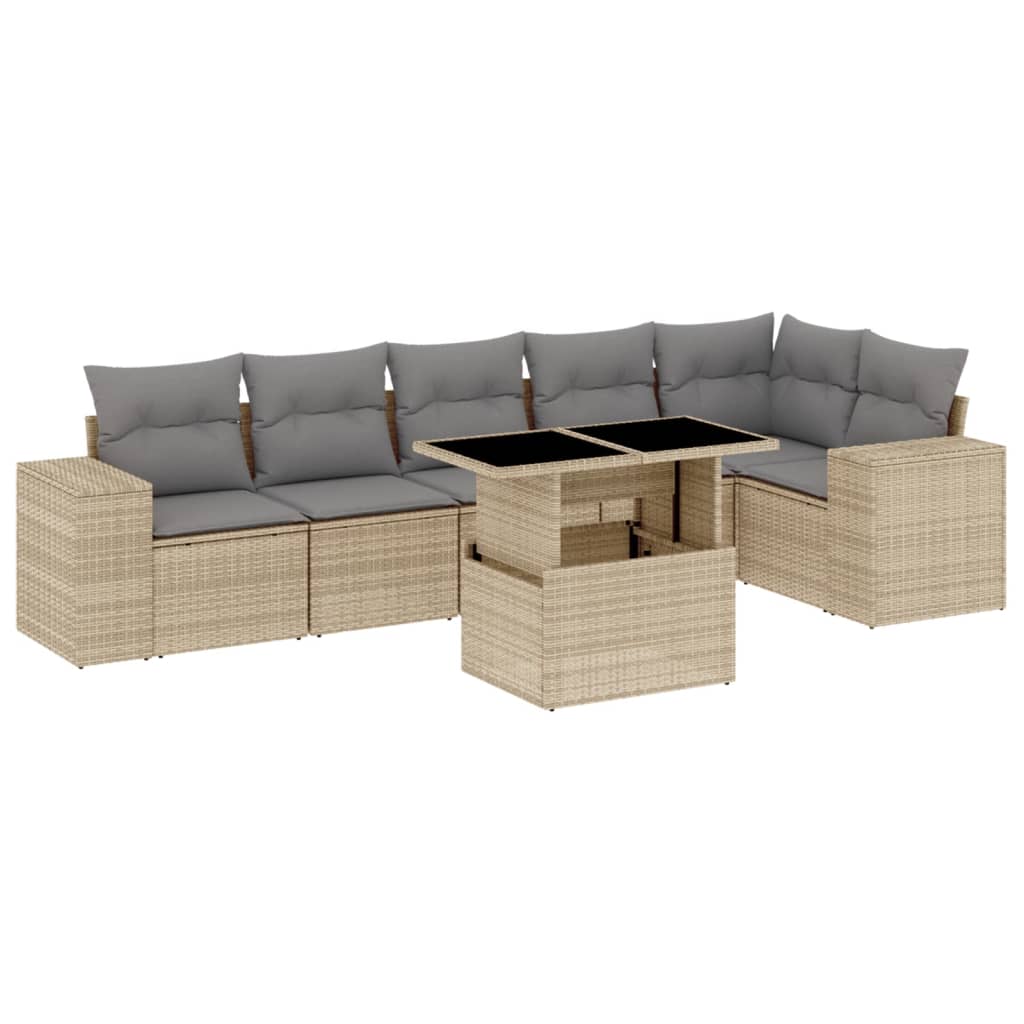 7-delige Loungeset met kussens poly rattan beige is nu te koop bij PeponiXL, paradijselijk wonen!