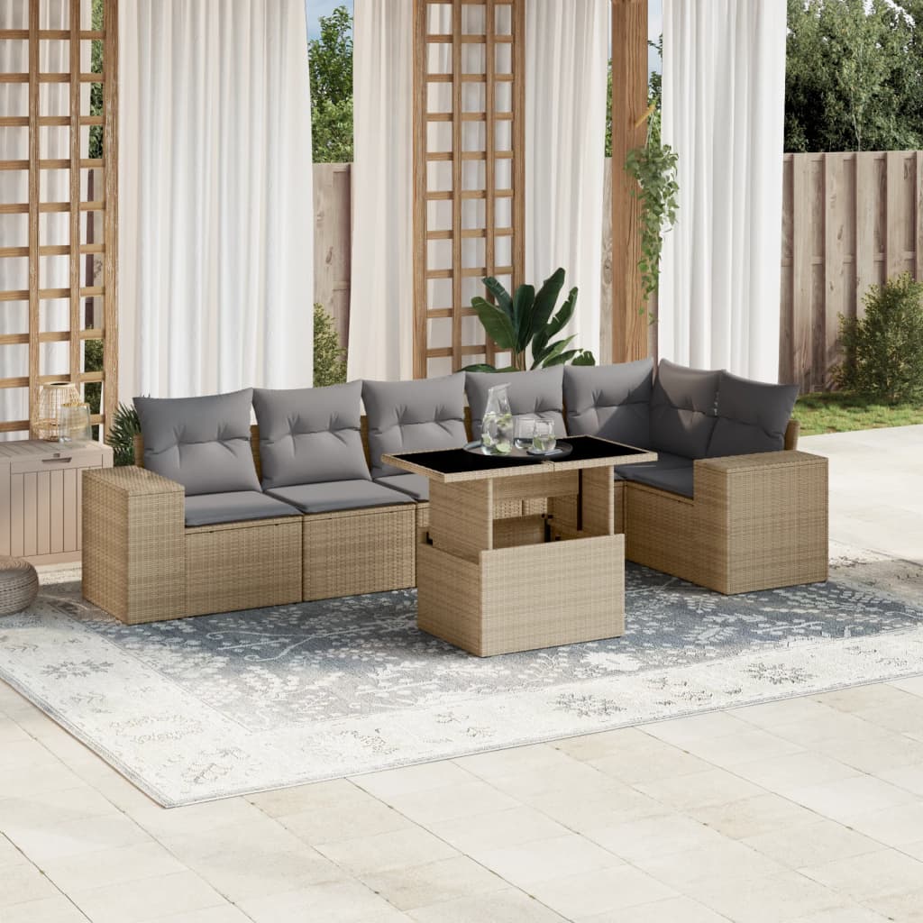 7-delige Loungeset met kussens poly rattan beige is nu te koop bij PeponiXL, paradijselijk wonen!